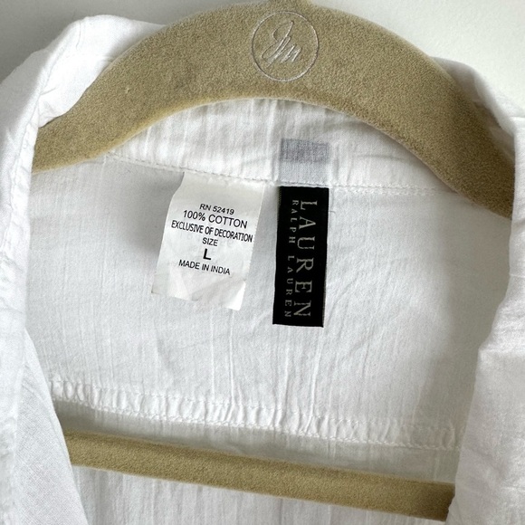 NEW Lauren Ralph Lauren White Cotton Button Down Blouse Shirt Roll Tab | Large - Picture 4 of 8